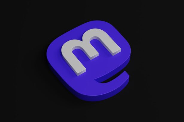a blue and white m logo on a black background