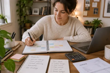 Freelancer planning weekly client capacity with a calendar and project notes