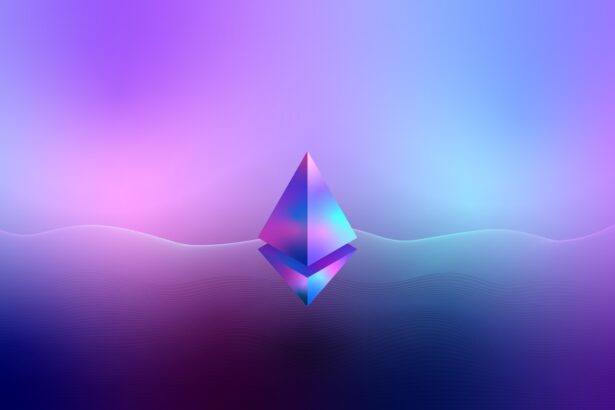 a purple and blue abstract background with a diamond