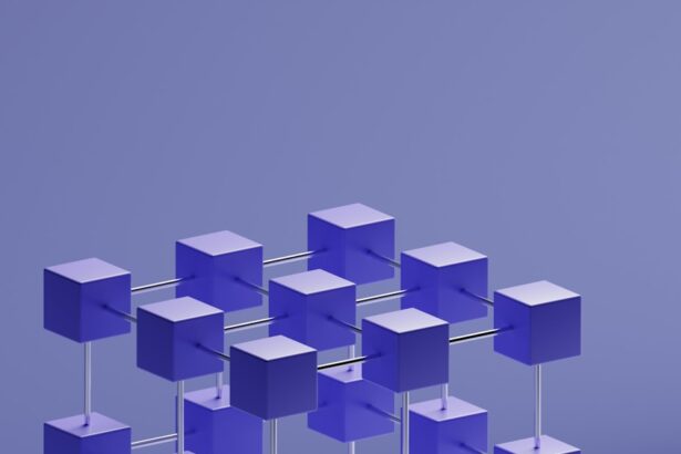 a group of purple cubes hanging from a metal bar